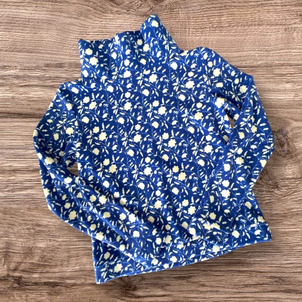 Dudley Stephens Park Slope Turtleneck Blue Floral Terry Fleece XS - Picture 8 of 9